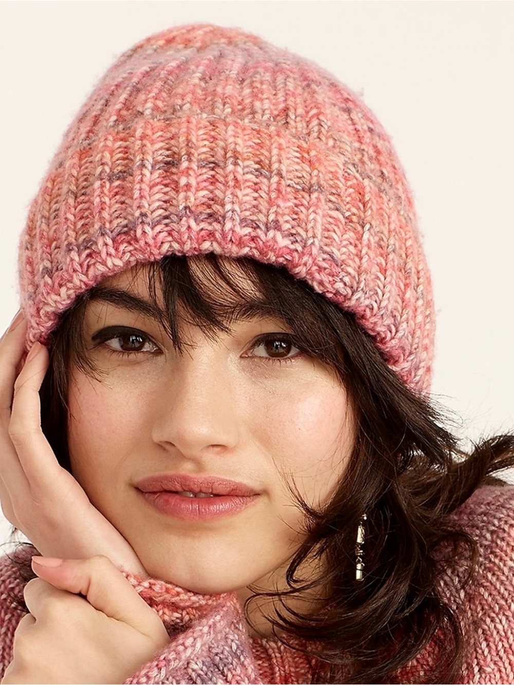 J. Crew Italian Space-dyed yarn ribbed beanie Pink Marled Knit Raspberry #421
